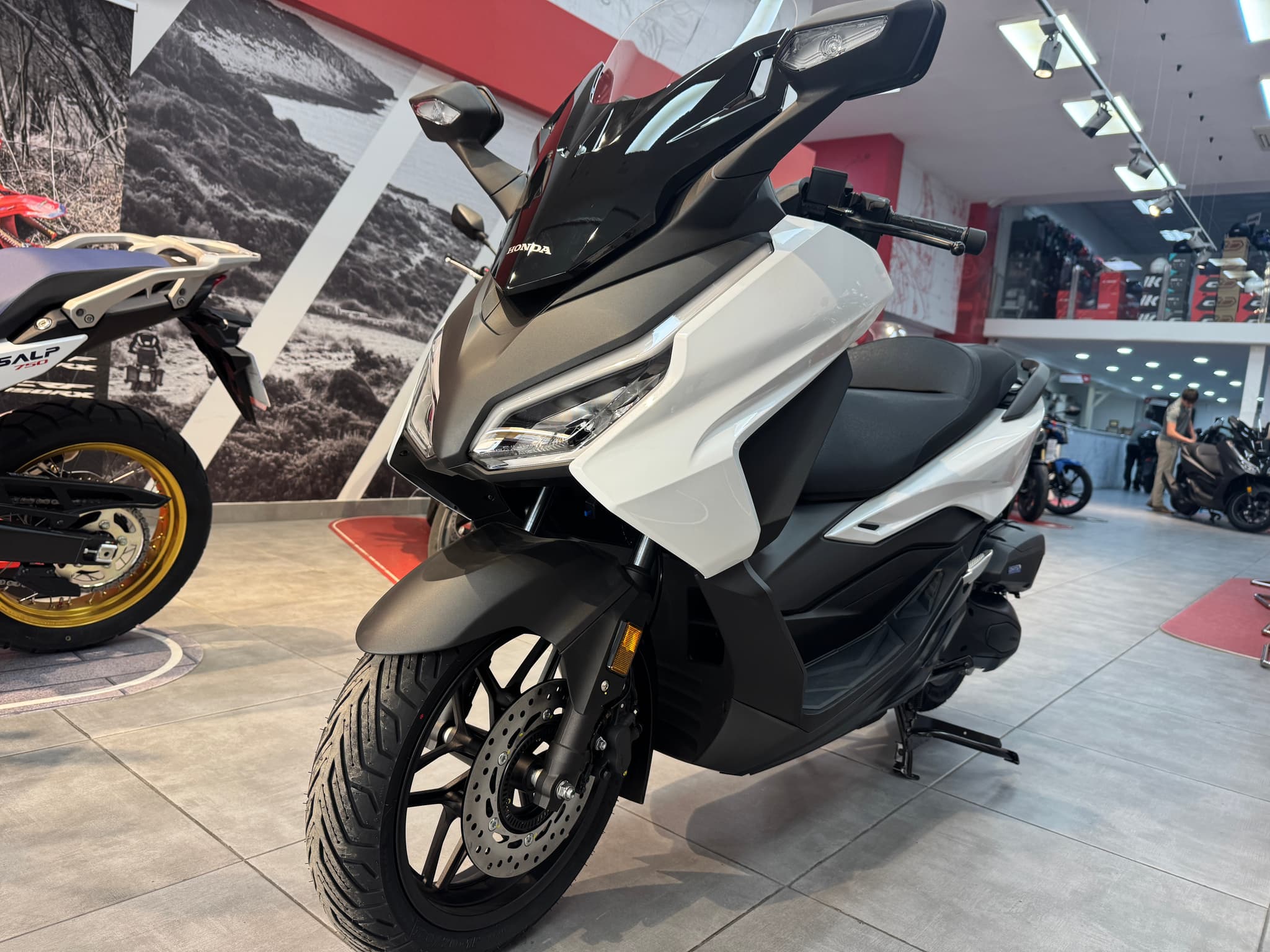 Scooter Honda Forza 125 blanco perlado en exposición