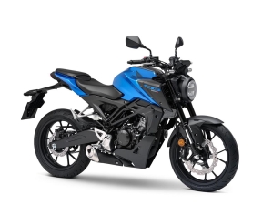 CB125R 2024 Azul Marino Reef Metalizado B243 con quilla y tapas del radiador en Gris Cynos Mate Metalizado
