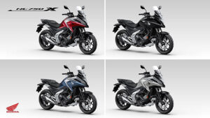 colores HONDA_NC750X rojo chromosphere candy r381, grsi deep perlado nhc47, negro mate nha86 y azul mate pb417
